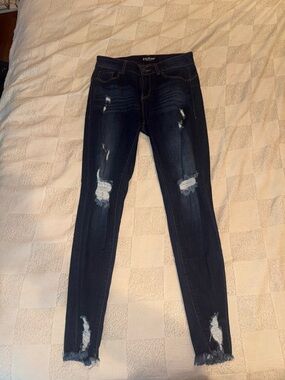 ENJEAN® Dark Blue Distressed Skinny Jeans